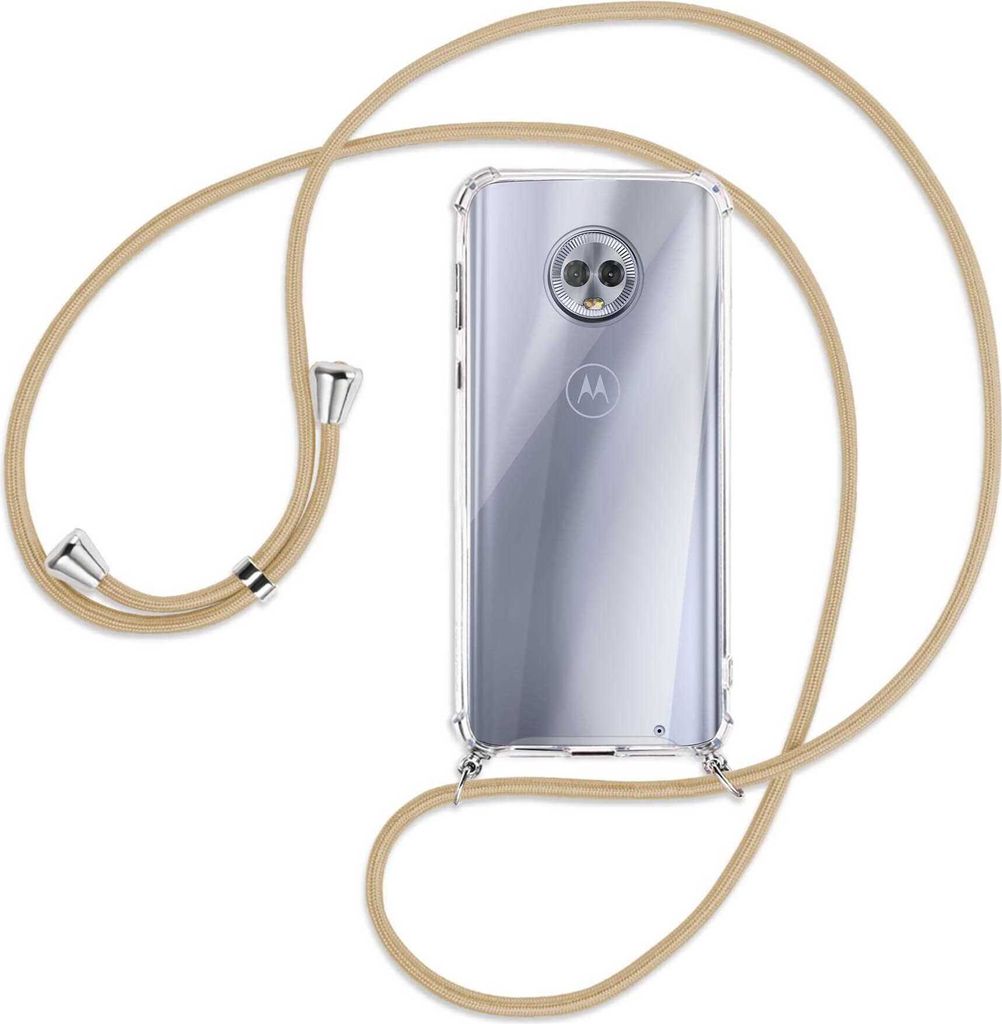 Handykette Backcover-Schutzhülle mit Band (Metall silberfarben) für Motorola Moto G6 Plus - caramel