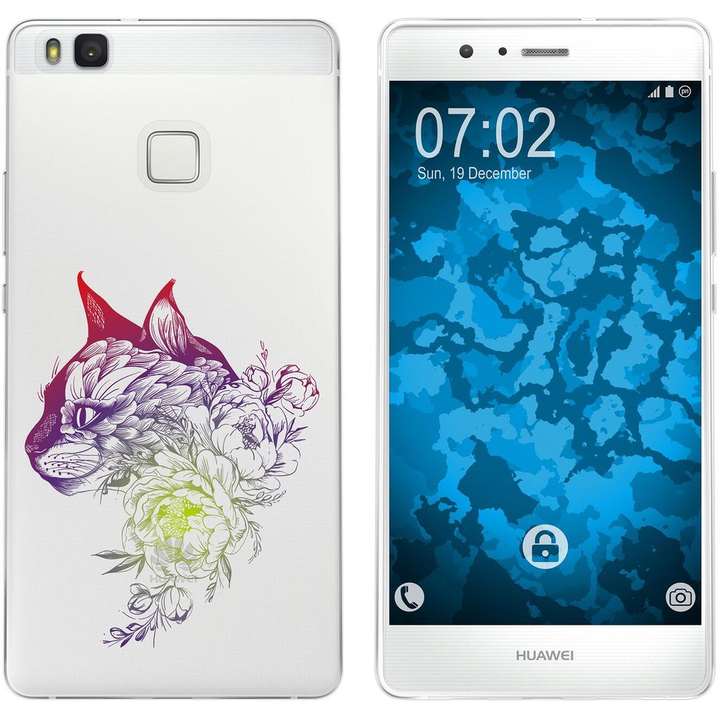 PhoneNatic Case kompatibel mit Huawei P9 Lite Silikon-Hülle Floral Katze M2-5