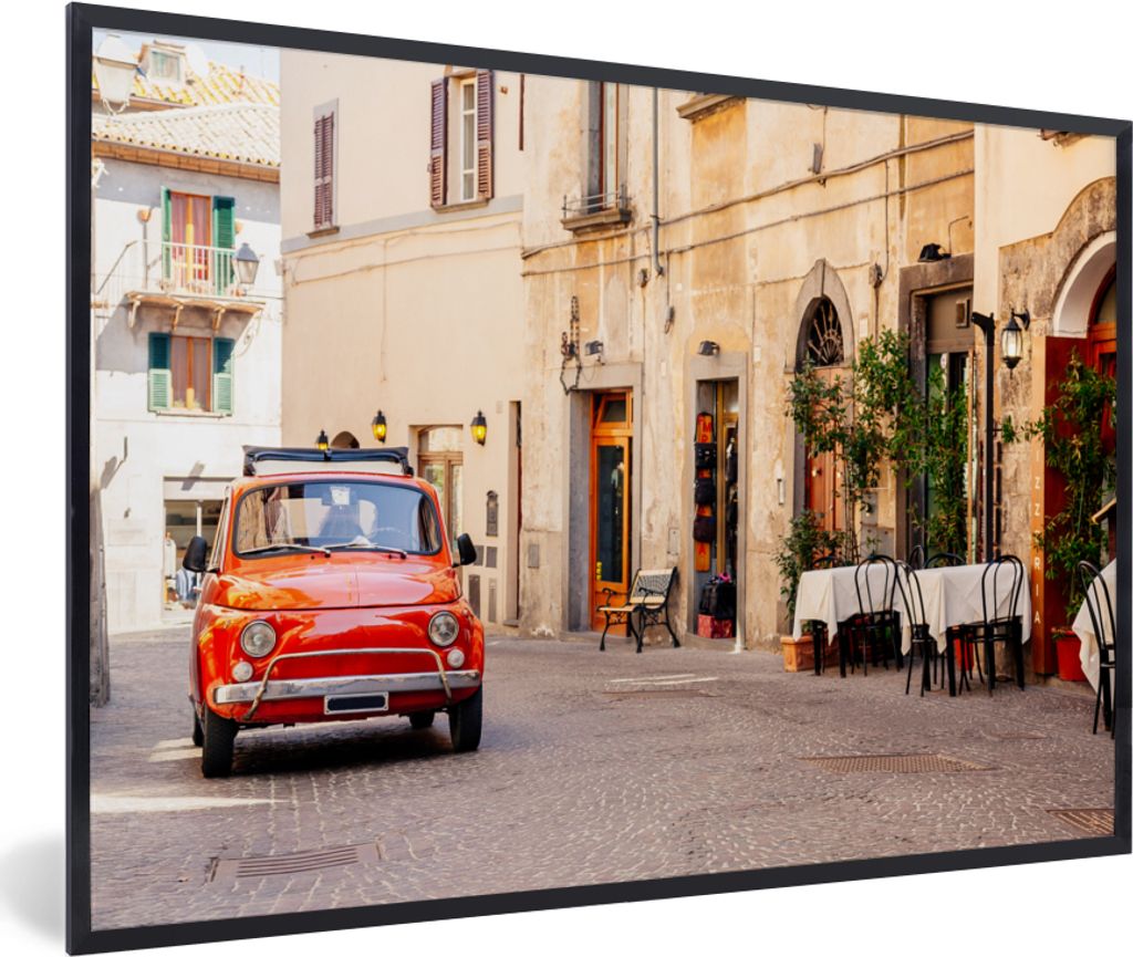 MuchoWow MuchoWow Gerahmtes Poster Italien - Straße - Oldtimer - Auto 90x60 cm - Poster mit zchwarzem Bilderrahmen - Fotorahmen - Foto-Plakat