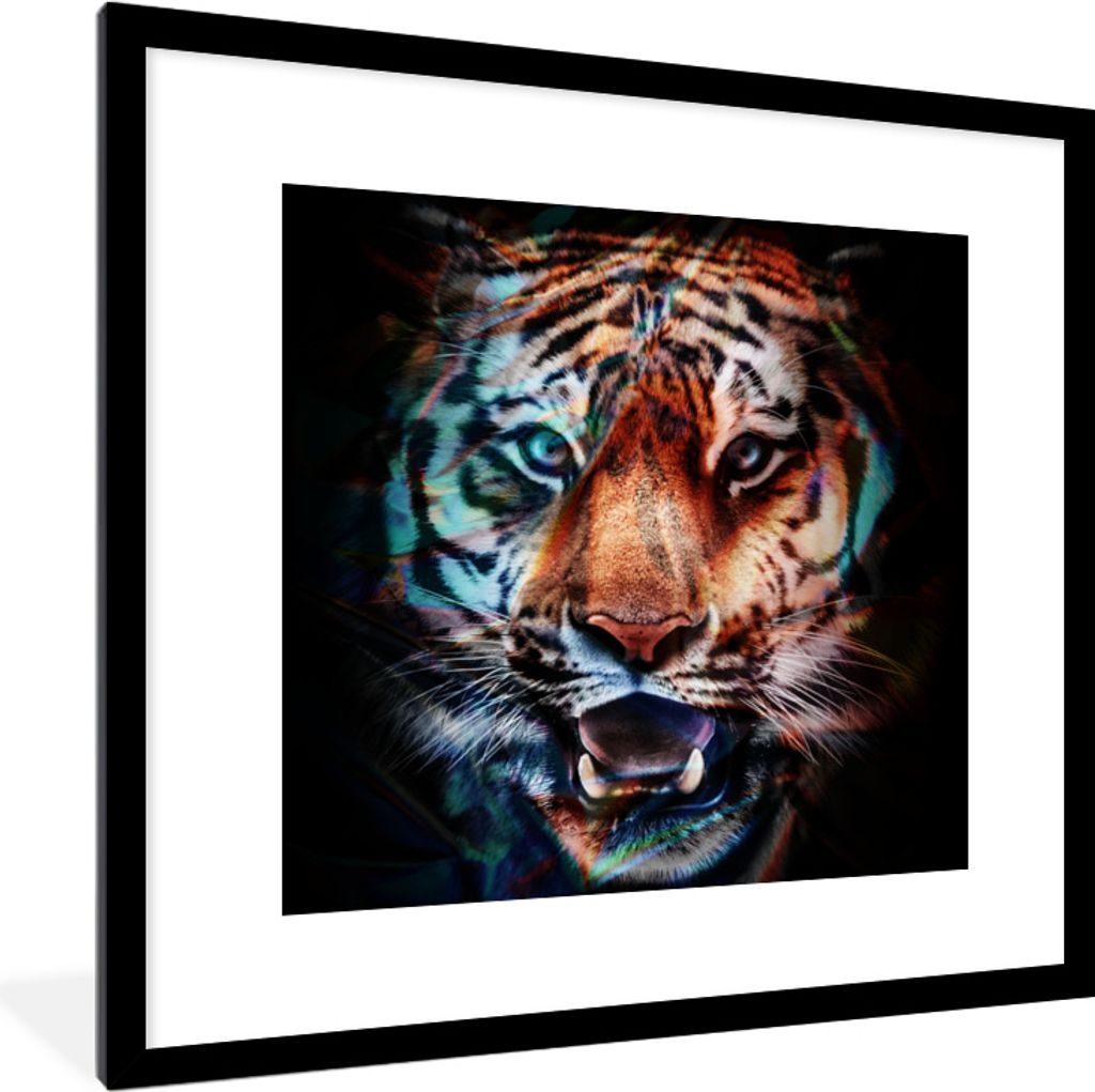 MuchoWow MuchoWow Gerahmtes Poster Tiger - Farben - Tier 40x40 cm - Poster mit zchwarzem Bilderrahmen - Poster - Plakat im Rahmen