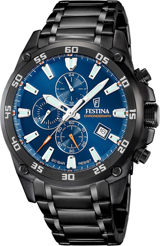 Festina Herrenuhr F20735/1 Chronograph, Blau, Schwarz, Silber
