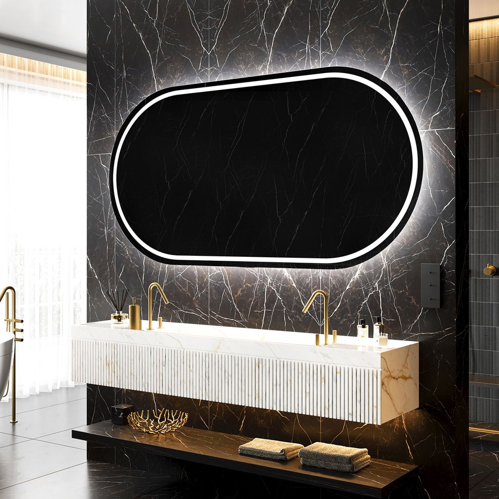 Badspiegel mit Beleuchtung 70 x 50 cm - LED Farbe Kaltweiß 7000K - POK231 - Individuell Nach Maß - Beleuchtet Wandspiegel Lichtspiegel Badezimmer...