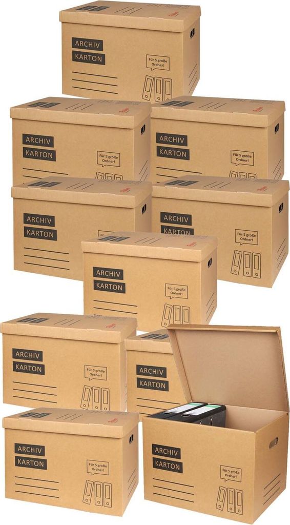 10x carton d'archivage carton pour dossiers avec couvercle Image du produit 