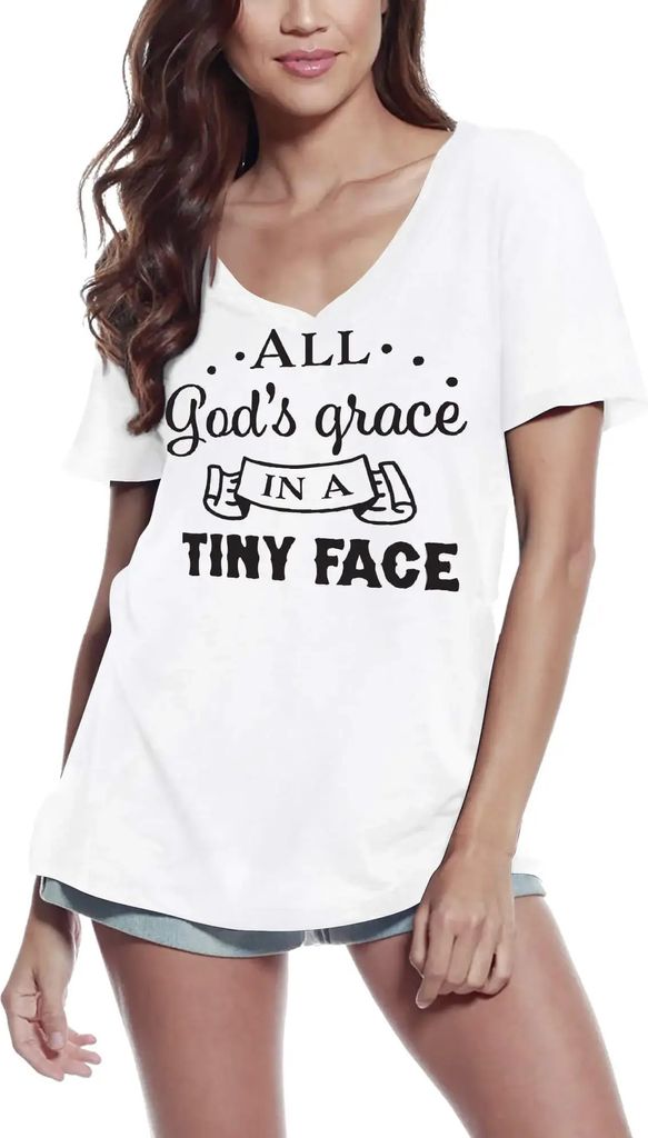 Damen Grafik T-Shirt V-Ausschnitt Die ganze Gnade Gottes in einem kleinen Gesicht – All God's Grace In A Tiny Face – Öko-Verantwortlich Vintage