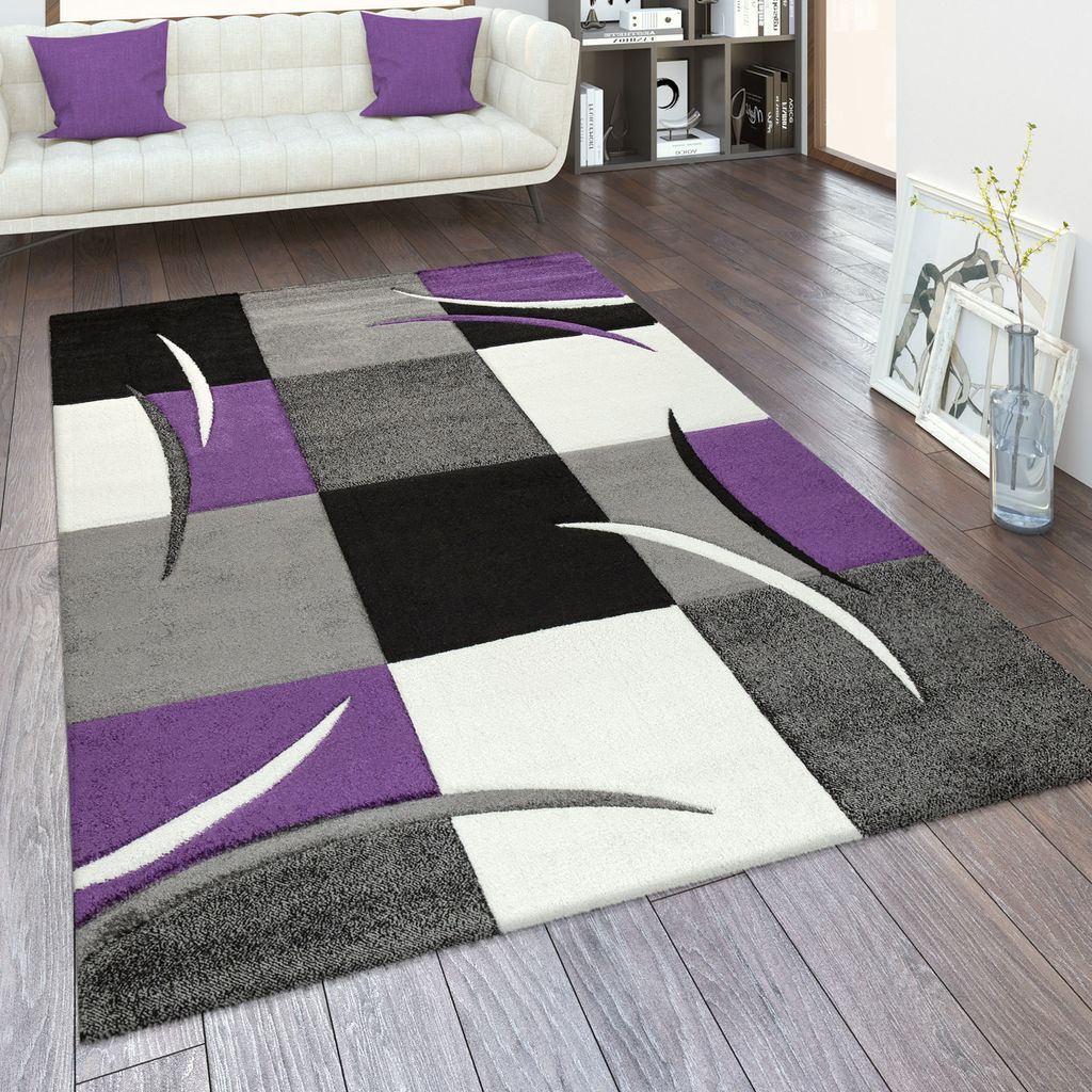 Wohnzimmer Teppich In Versch. Farben und Größen Karo Muster Streifen 3-D Design Kurzflor Grösse 80x300 cm
