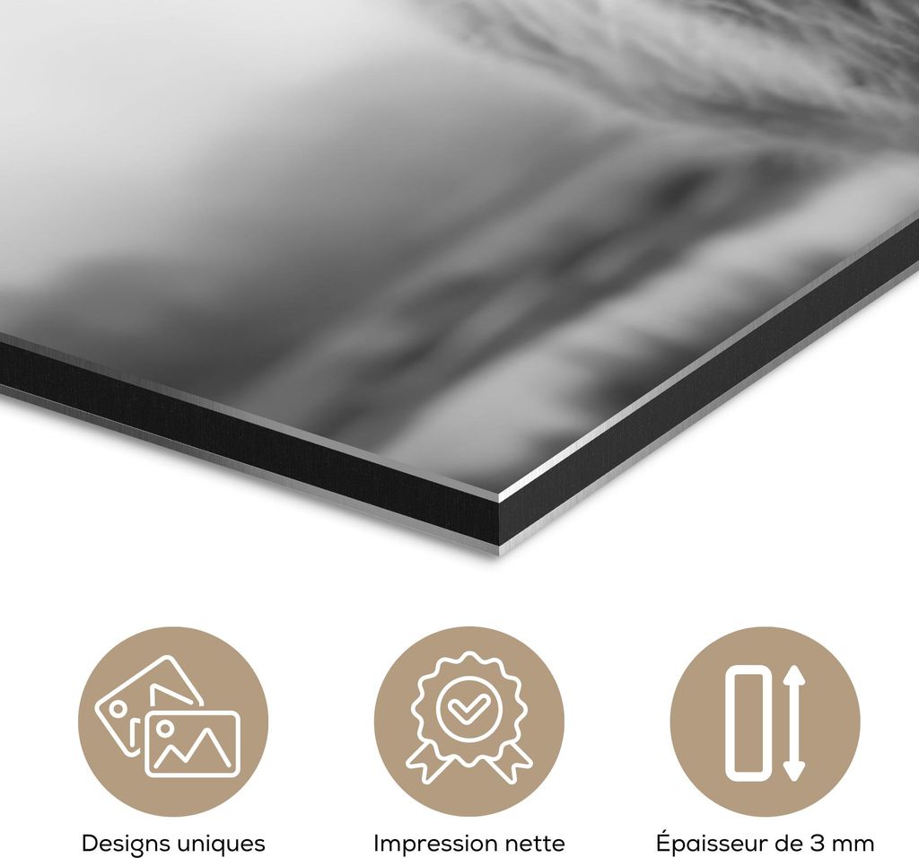 MuchoWow Wanddekoration Metall Metallbild Wandkunst 80x60 cm Schottisches Hochlandrind - Tierportrait - Schwarz - Weiß - Tier MuchoWow Aluminium G...