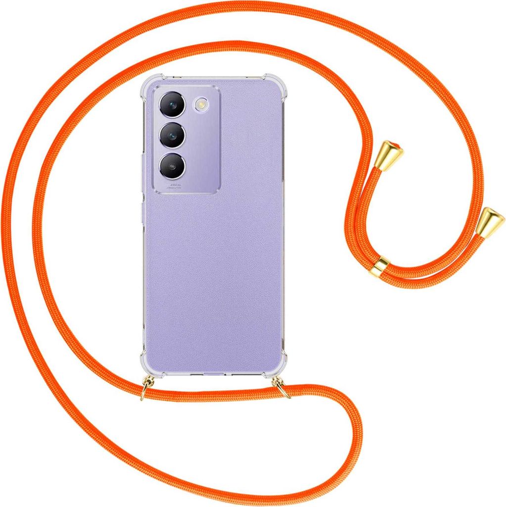 Handykette Backcover-Schutzhülle mit Band (Metall goldfarben) für vivo Y200e 5G / V30 Lite 4G / T3 5G - neonorange