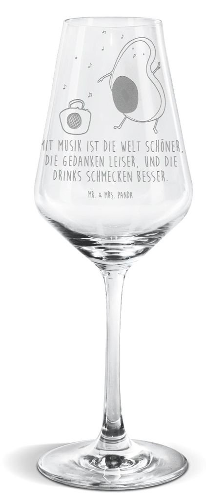 Mr. & Mrs. Panda Weinglas Avocado Tanzen - Transparent - Geschenk, Urlaub, Weißwein Kelch, wein glas, Drinks, Musik, Party, Weißweinkelch