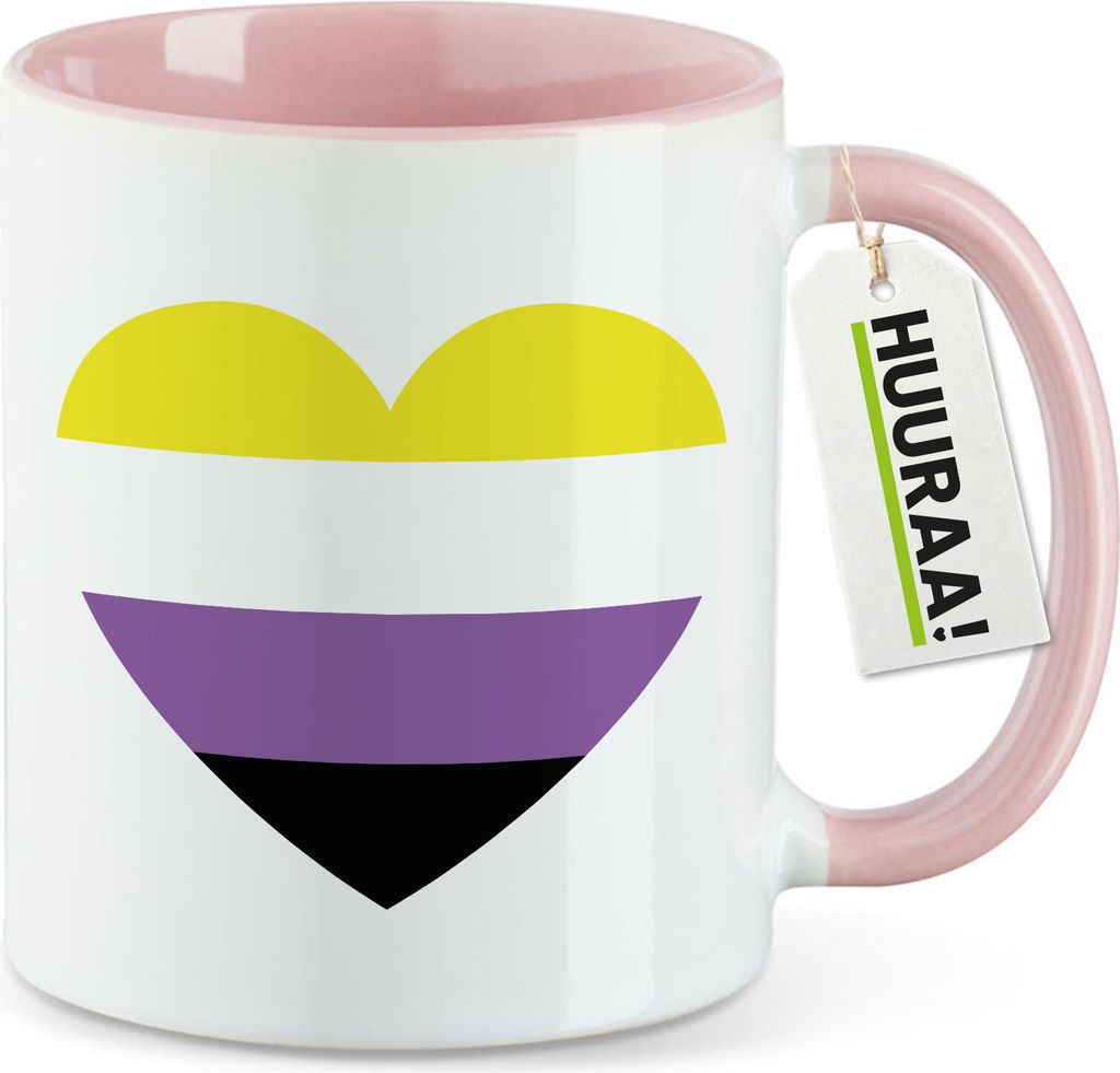 Huuraa Kaffeetasse Nonbinary Pride Flagge LGBTQ Herz 330ml Rosa Keramik Kaffeebecher Geschenkidee