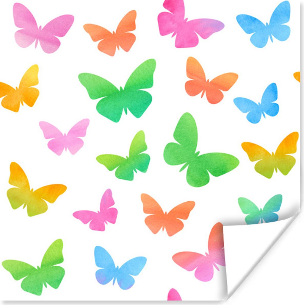 MuchoWow Poster Eine Illustration von Schmetterlingen mit Aquarellfarbe gemacht 100x100 cm - Babyzimmer