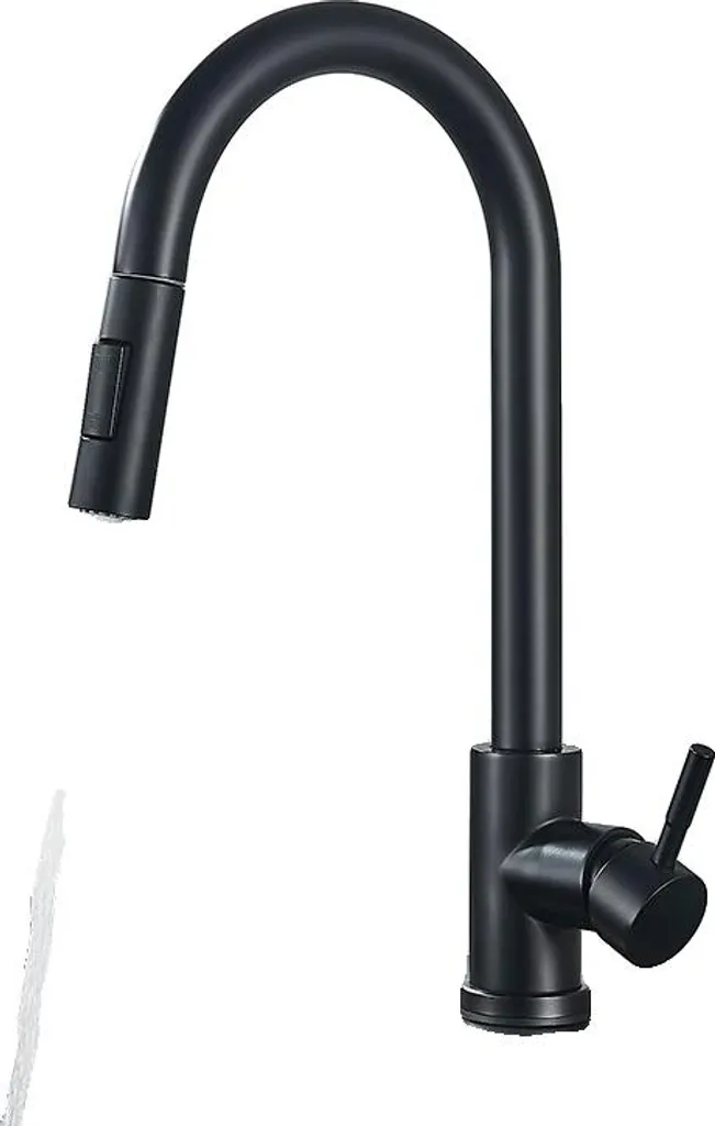 Mitigeur de cuisine noir mat avec douchette extractible pivotant à 360°
