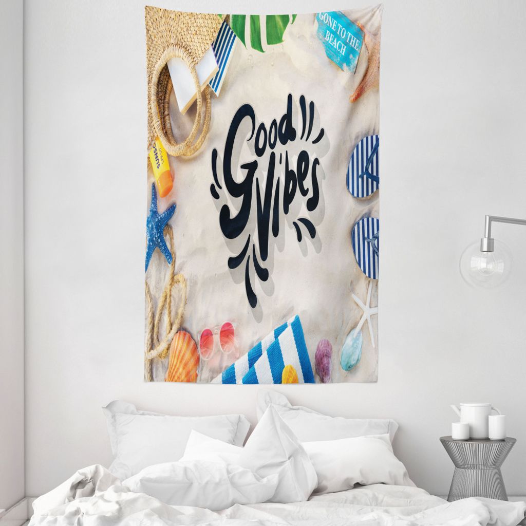 ABAKUHAUS Good Vibes Wandteppich und Tagesdecke, Beachme aus Weiches Mikrofaser Stoff Waschbar ohne Verblassen Digitaldruck, 140 x 230 cm, Mehrfarbig