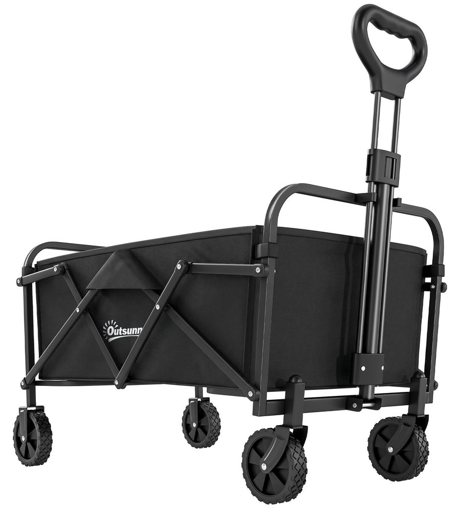 Bollerwagen Faltbarer Handwagen mit Griff Verstellbarer Griffhöhe bis 68 kg Tragkraft für Sport Einkauf Camping Schwarz