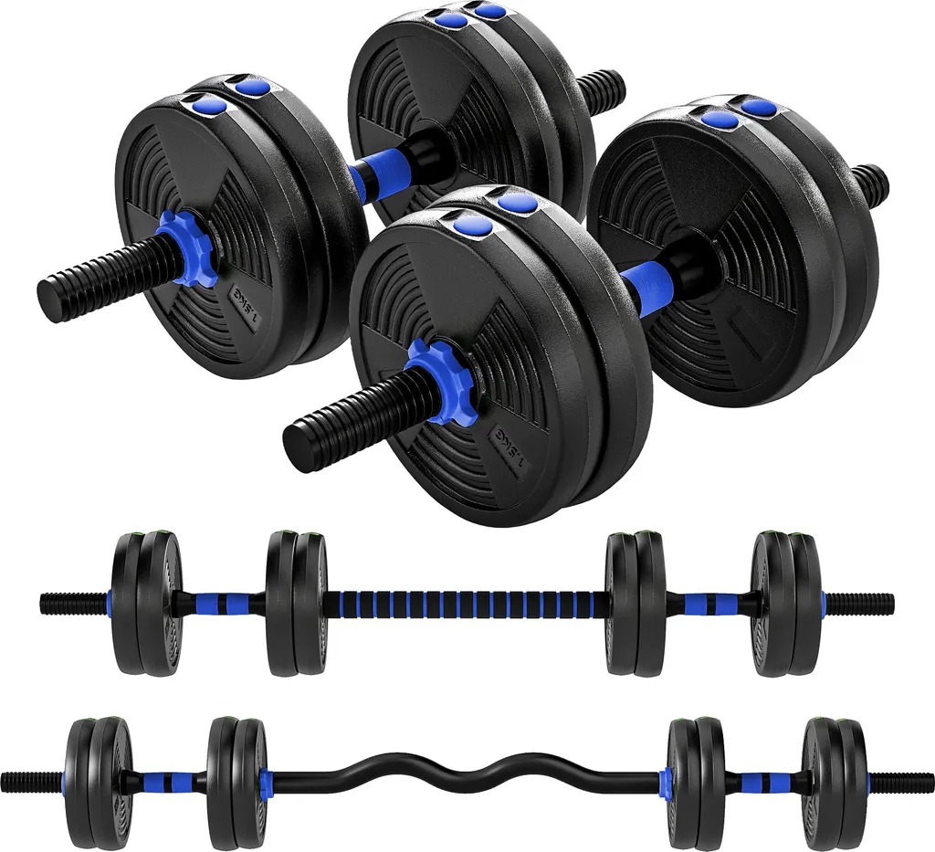 Kit haltères musculation réglables 15 kg SPORTNOW avec barre extension
