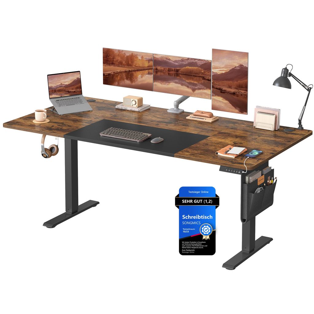 SONGMICS Höhenverstellbarer Schreibtisch elektrisch, USB-C-Anschluss, 180 cm, stufenlos verstellbar, Memory-Funktion mit 4 Höhen