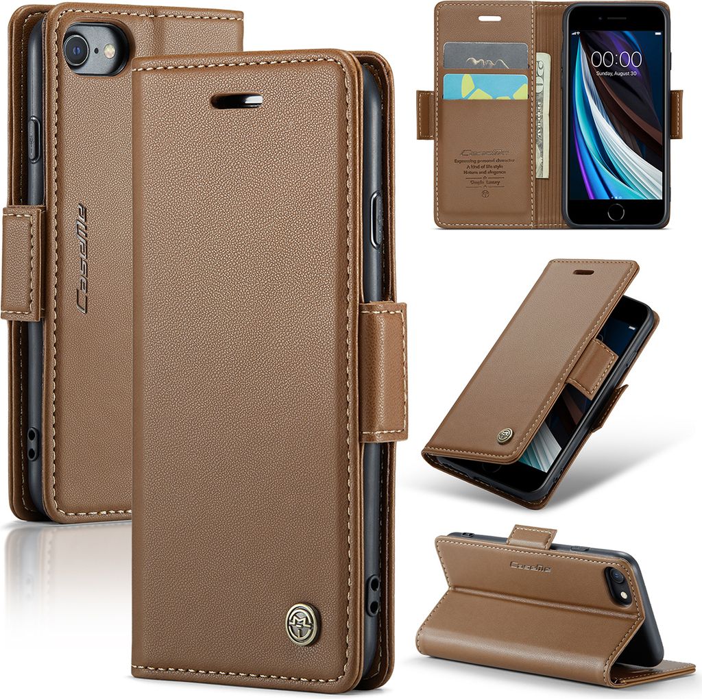 iPhone SE 2020 Hülle, Leder Brieftasche Kartenfach Schutzhülle mit Standfunktion für iPhone 8 / 7 / 6s / 6 / iPhone SE 2020/2022 Braun