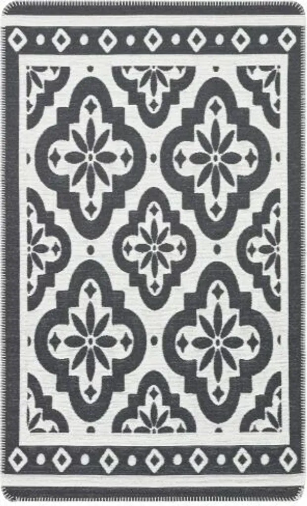 Tapis Tissé Plat Kelim Arya Neo 08 Anthracite et Blanc 75x180 cm Chic