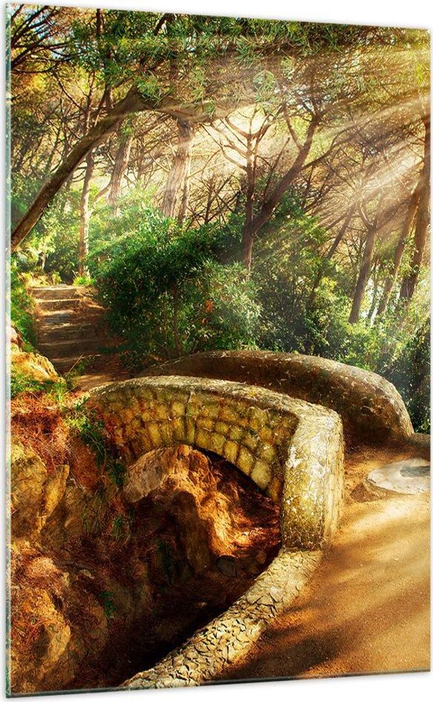 Bilder auf glas - Einteilig - Pfad Steinbrücke Wald Herbst - 70x100cm - Glasbilder - Wandbilder - Bilder - Wanddekoration aus Glas - Glas Bilder -...