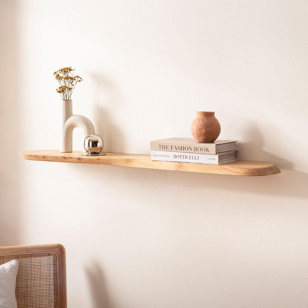 FineBuy Wandregal Akazie Massivholz 100cm - Schwebendes Design Regal für die Wand Holz massiv - Hängeregal in organischer Form - Wandboard aus Ec...