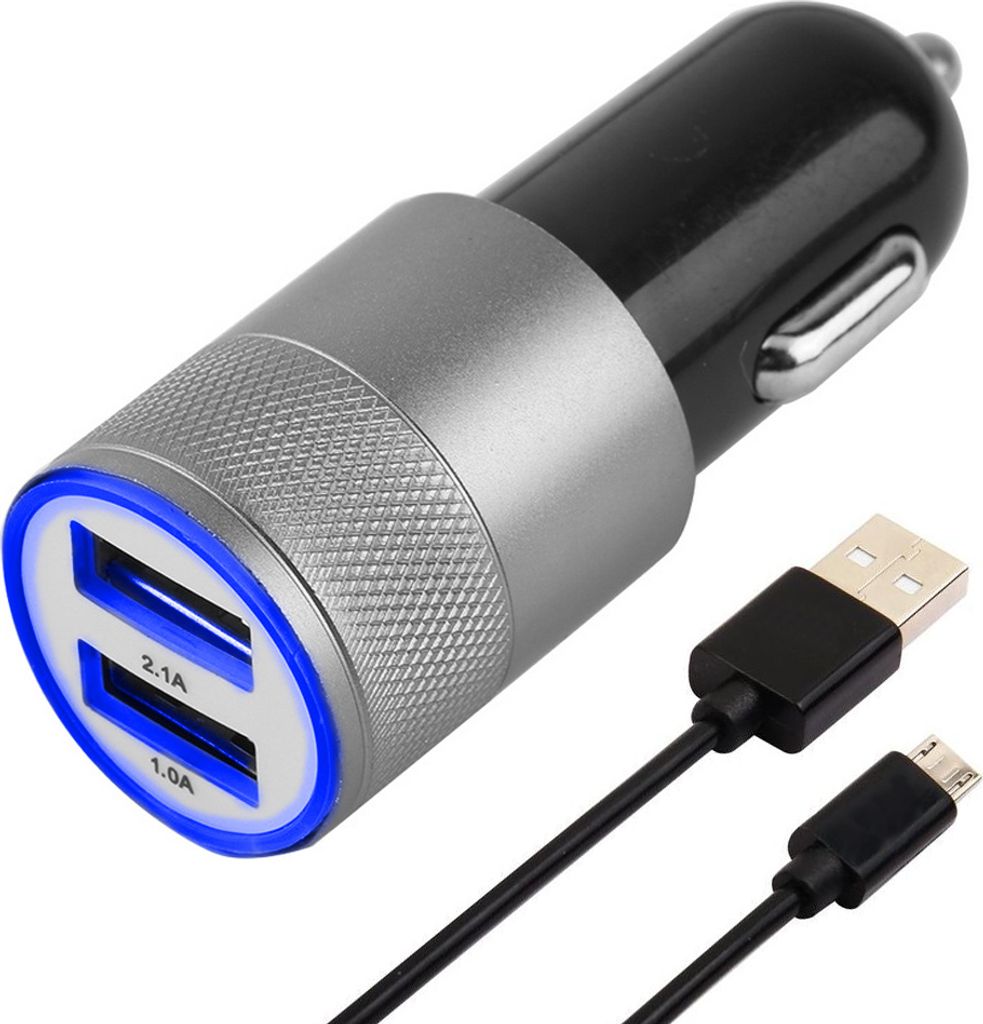 High Speed KFZ-Ladegerät Zigarettenanzünder mit 2 USB ports und Micro USB Kabel