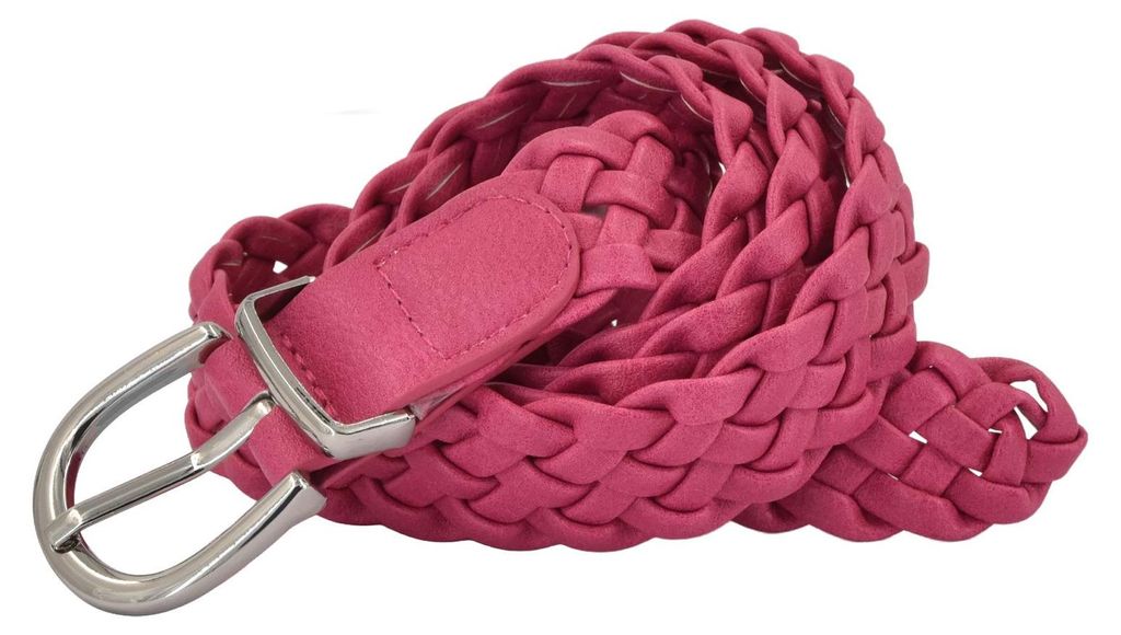 styleBREAKER Damen Flechtgürtel schmal aus Kunstleder | 2,8 cm breit | geflochtener Gürtel mit silberner Dornschließe | One Size 110 cm lang
