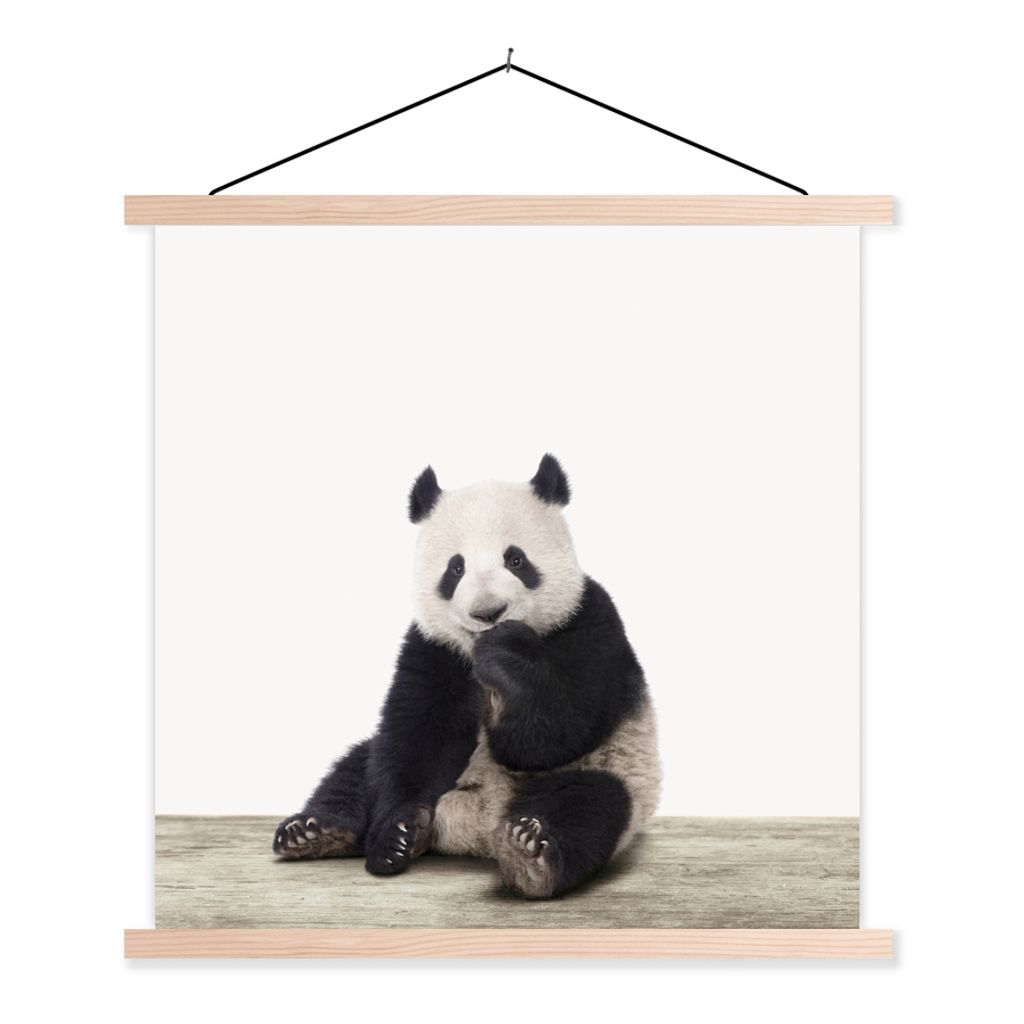 MuchoWow Textilposter Panda - Tiere - Jungen - Mädchen - Pandabär 60x60 cm mit holzfarbenen Rahmen - Wanddekoration