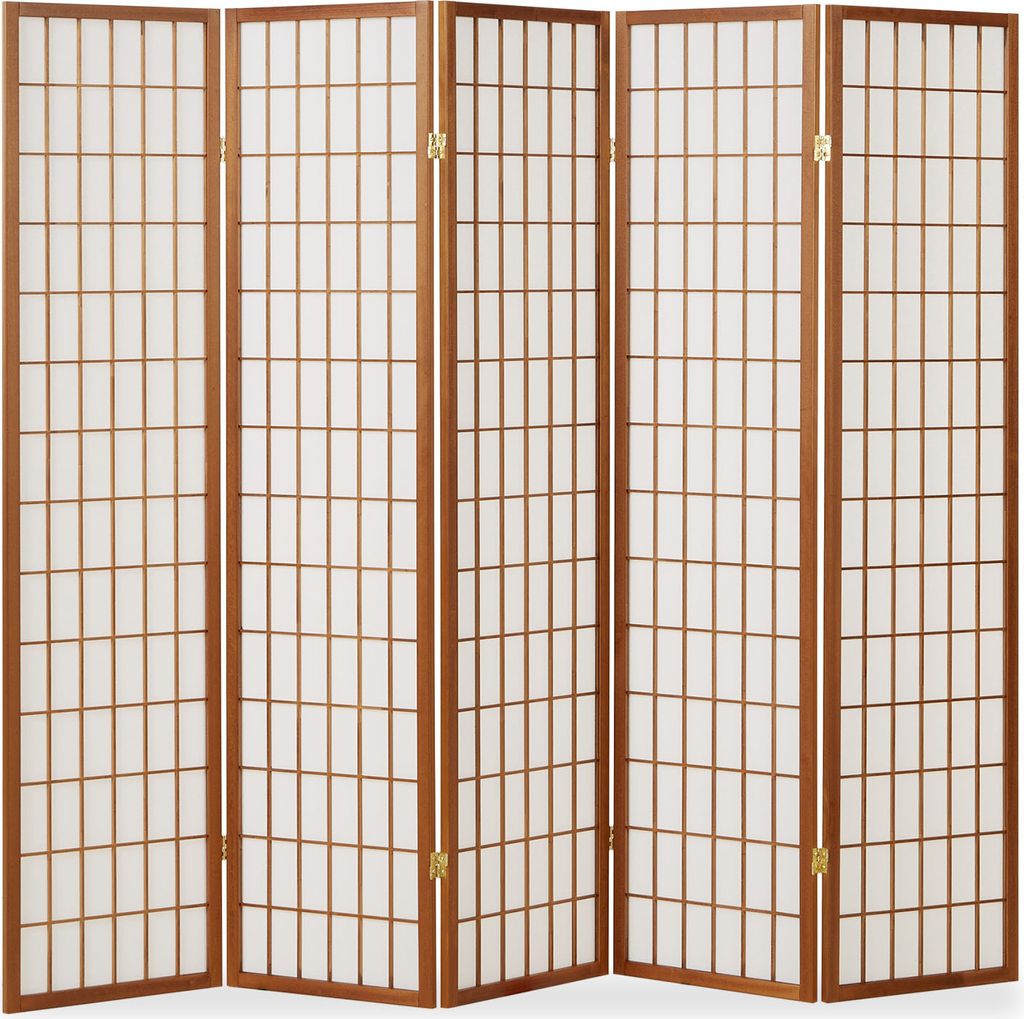5 Panneaux Shoji Paravent Japonais Bois Brun Foncé Image du produit 