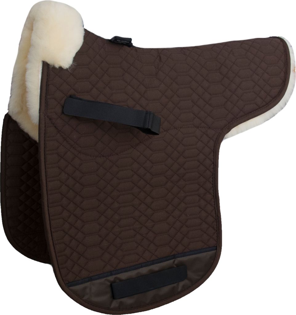 Engel Reitsport Satteldecke SADEK1 Lammfell & Baumwollsteppstoff, Fell in Sattellage, Fellkranz vorne, Mocca-Med./Natur-D (Dressur)