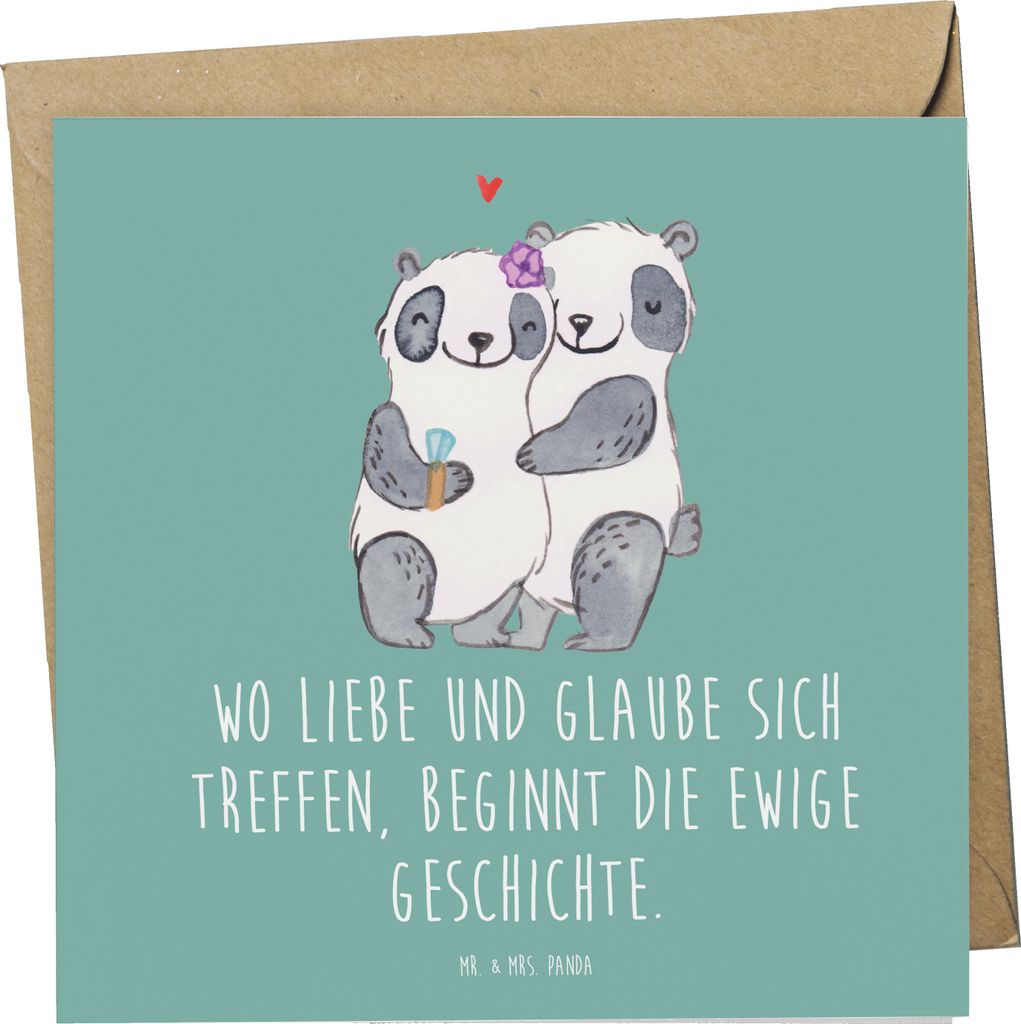 Mr. & Mrs. Panda Deluxe Karte Kirchliche Trauung Liebe Glaube - Meeresbrise - Geschenk, festliche Stimmung, Geschenke, doppelkarte, Hochzeit, Heira...