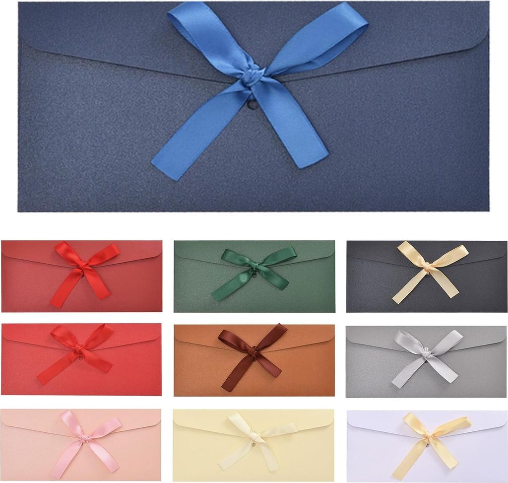 Paket von 10 Kraftpapierumschlägen mit Band - Vintage farbige Umschläge für Einladungen und Karten - 22 × 11 cm - Ideal für Geburtstage, Hochz...