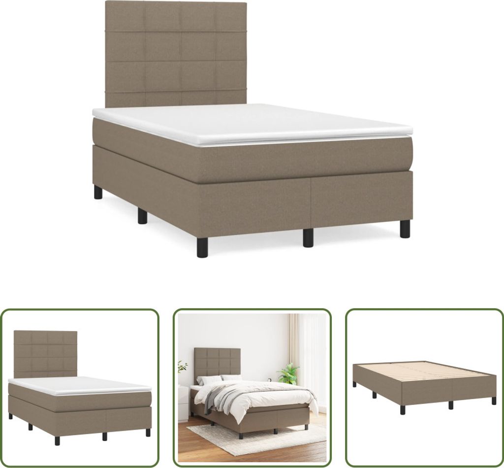 The Living Store Boxspringbett mit Matratze Taupe 120x190 cm Stoff