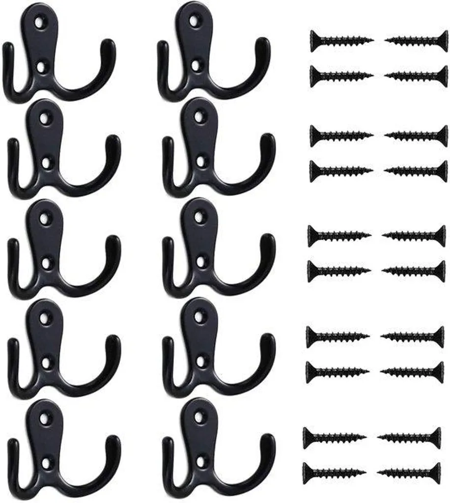 Crochets doubles noirs robustes lot de 10 avec finition mate anti-rayure