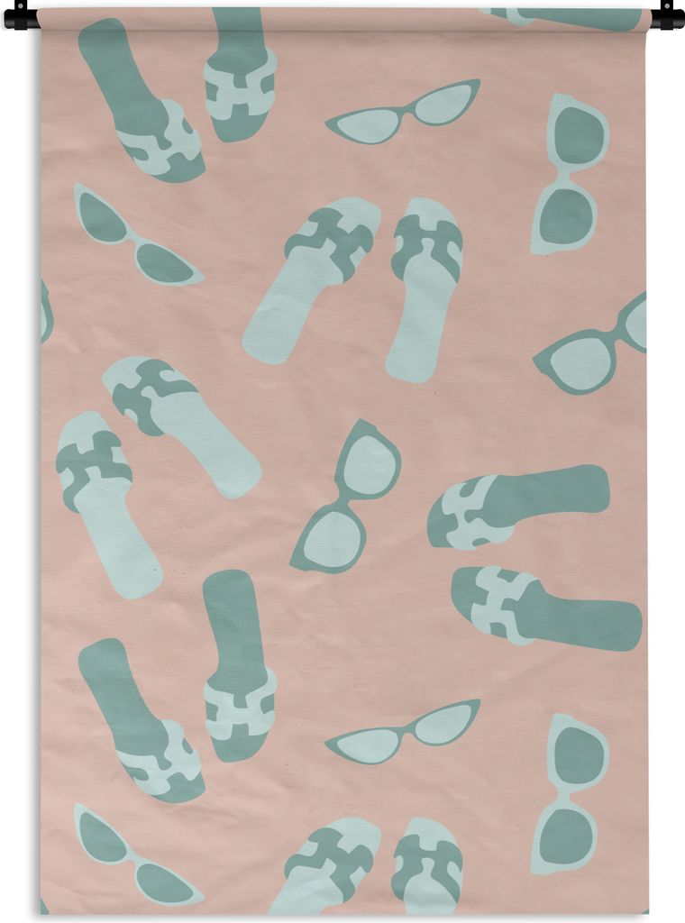 MuchoWow Wandteppich Wandbehang Sommer - Flip-Flops - Rosa 120x180 cm Tapisserie Dekoration Wandtuch - Schlafzimmer - Dekorationen für das Haus
