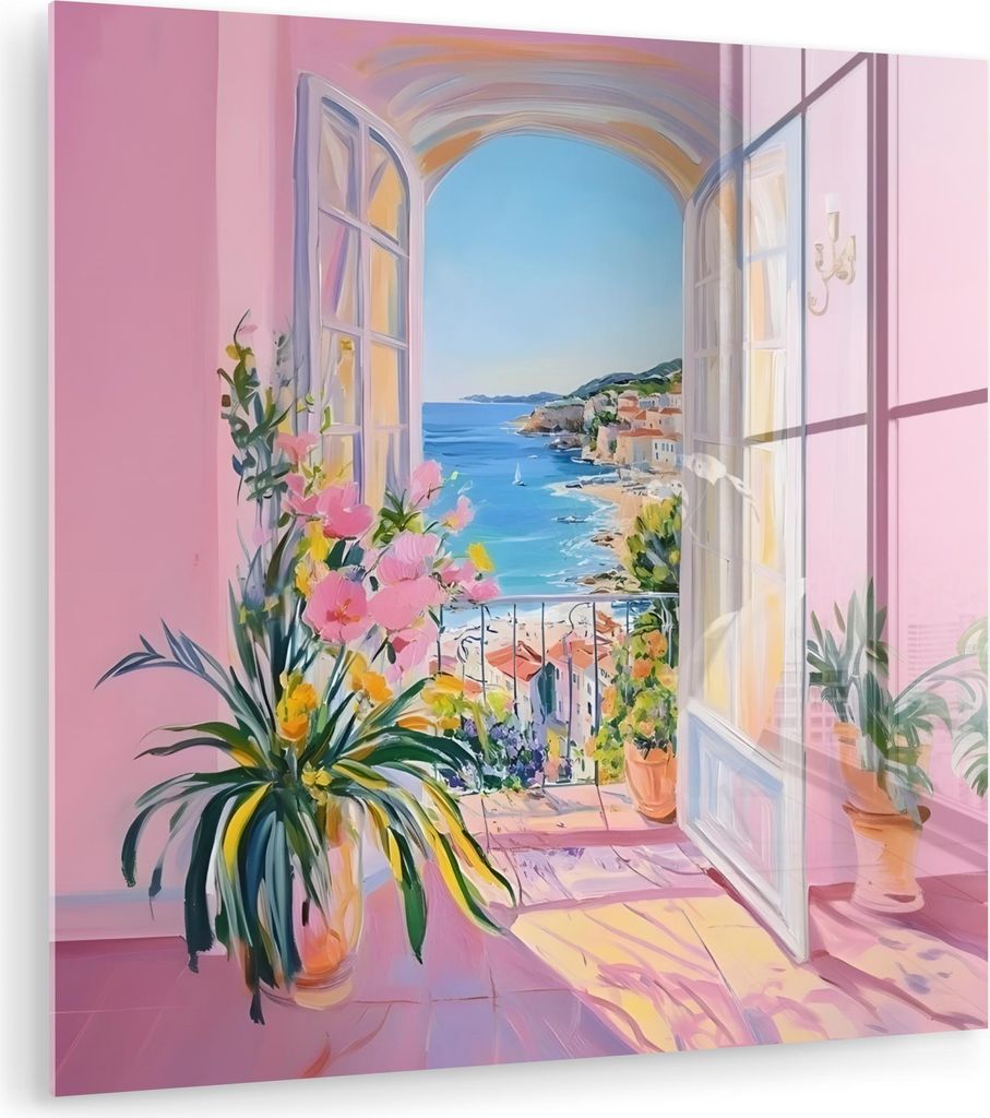MuchoWow Glasbilder - Bilder auf Wandbild - Foto auf Glas Rosa - Außen - Farbe 50x50 cm Wanddekoration aus Glas - Acrylglasbild - Acrylbilder - Wa...