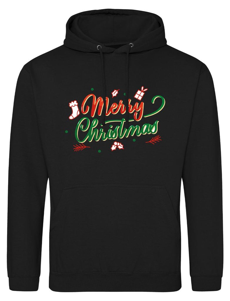 Huuraa Uni Hoodie Merry Christmas Grün Rot 3XL Deep Black Vegan Sweatshirt Geschenkidee