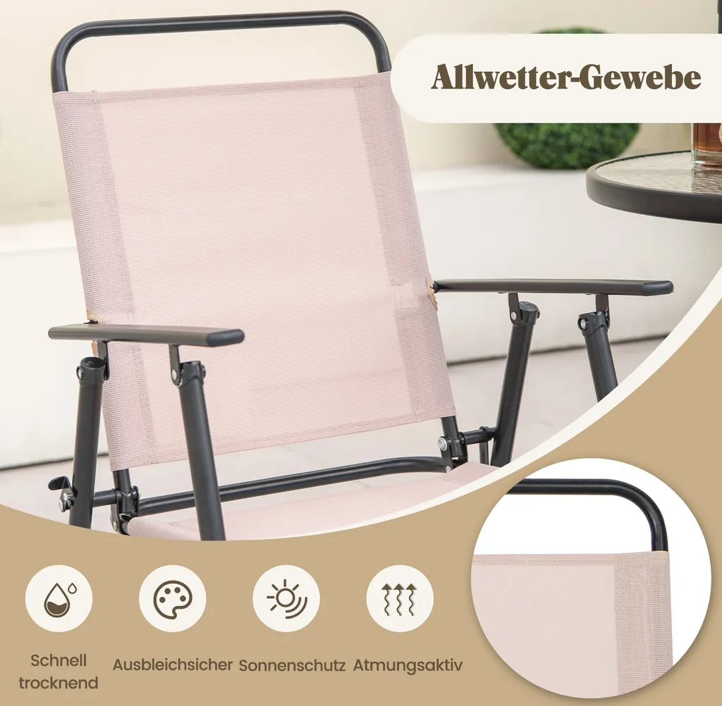Set bistrot pliable 4 pièces : table, chaises et parasol de protection