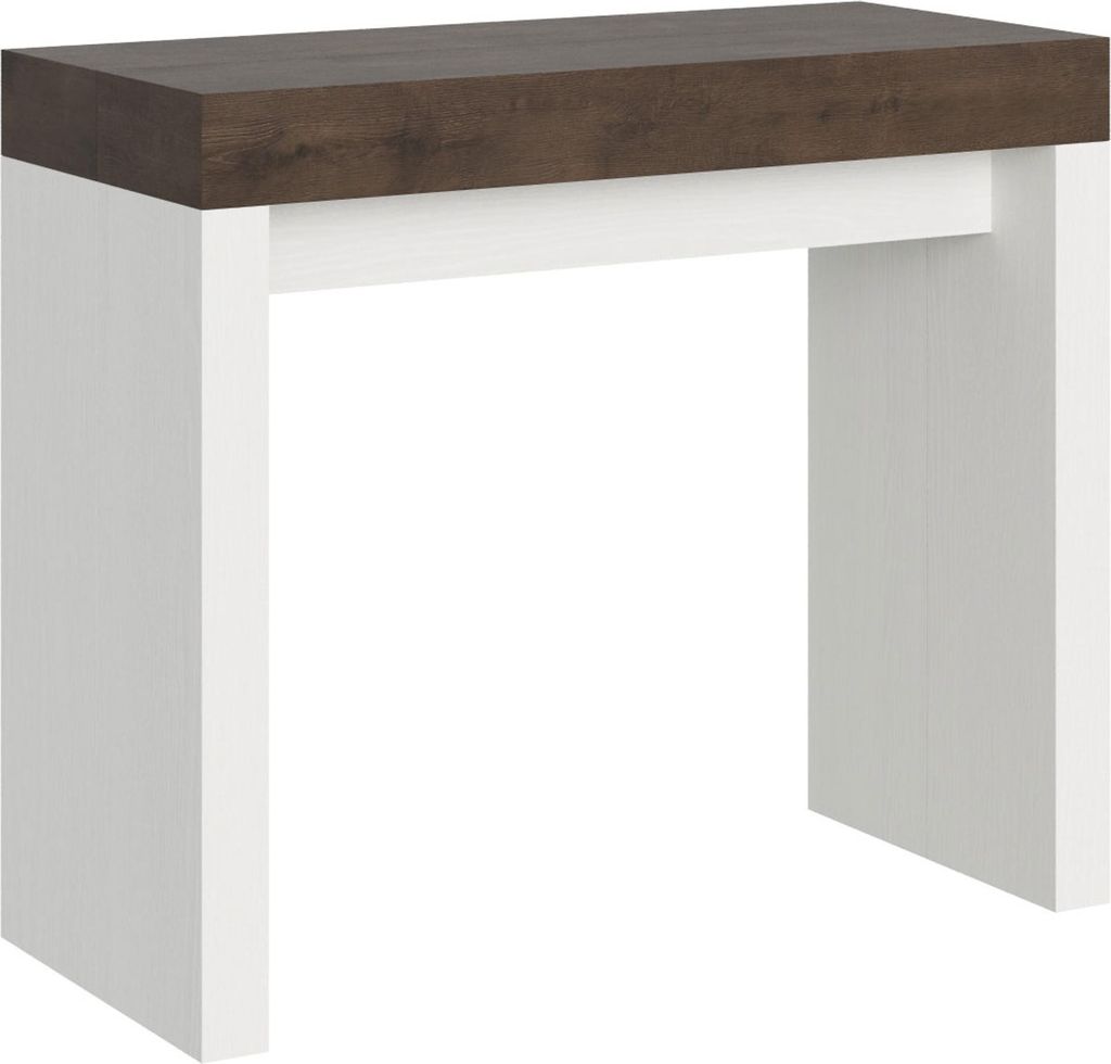 ITAMOBY - Ausziehbarer Konsolentisch 90x40/196 cm Roxell Mix Small Hauptplatte Nussbaum - Konsolenbeine Esche weiß