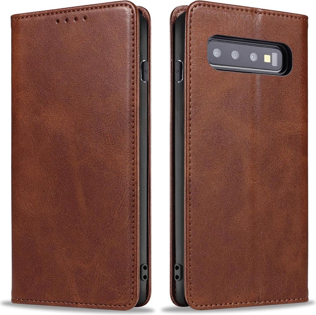 Handyhülle für Samsung Galaxy S10 Kunstleder Flip Cover Hülle Handytasche Case Kartenfach Farbe: Dunkelbraun