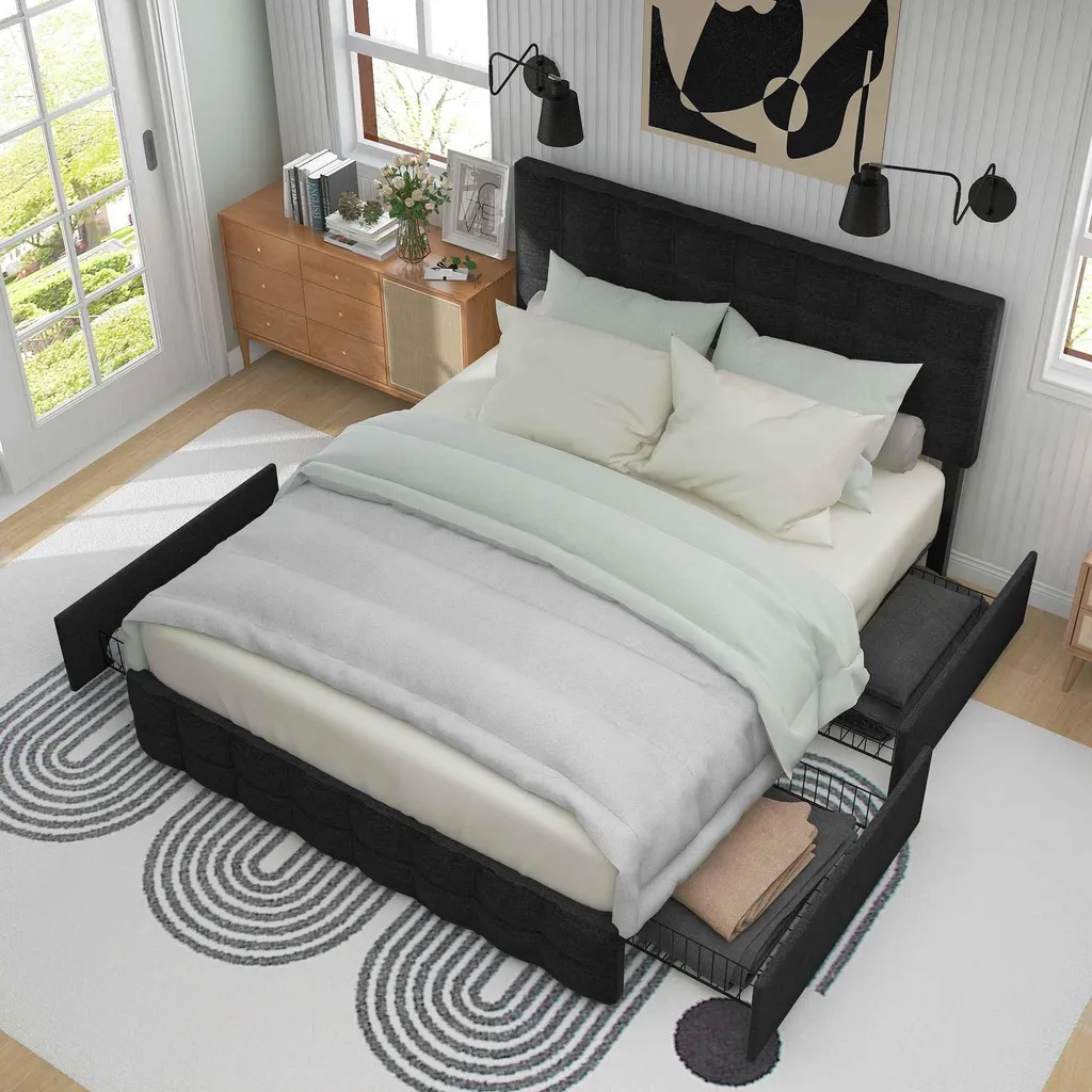 Lit double avec rangement 140x200 cm idéal pour optimiser petit espace