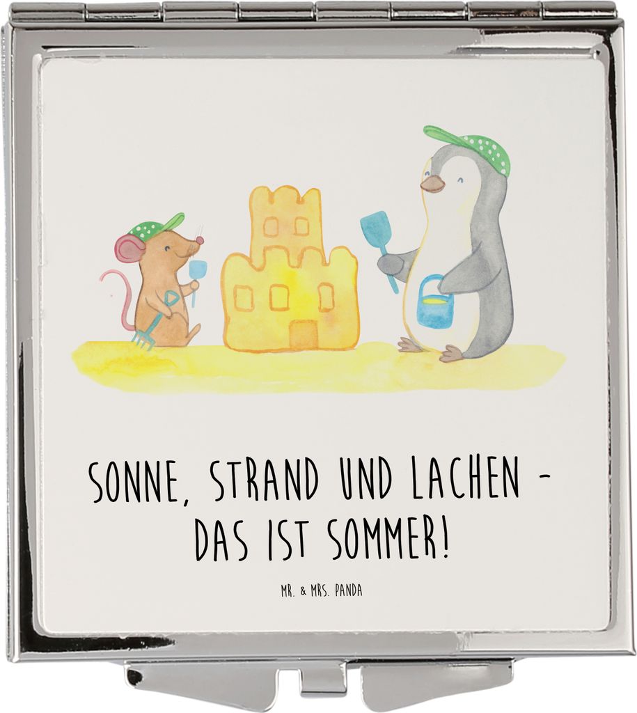 Mr. & Mrs. Panda Kleiner Spiegel Sommerfreude - Weiß - Geschenk, Sommergefühle, Taschenspiegel, Inspiration, Kosmetikspiegel, Kuscheln, Summer Fe...