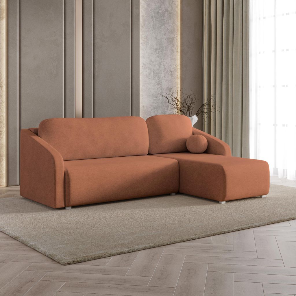 Masseno Ecksofa MARELLO mit Schlaffunktion L-Form, Sofa mit Bettkasten, Wohnzimmersofa, Couch, Soffa, Bettsofa, Couchgarnitur- Orange, NEVE 52
