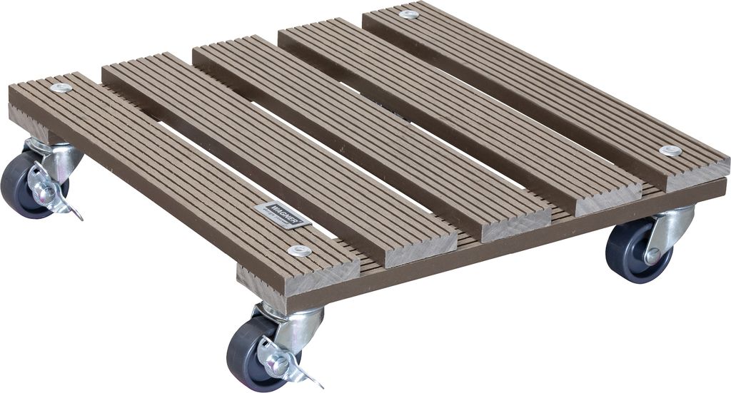 WAGNER Pflanzenroller WPC 29 x 29 x 7,5 cm, für außen & innen, taupe, wetterfest, 2 Feststeller, Tragkraft 80 kg - 20053101