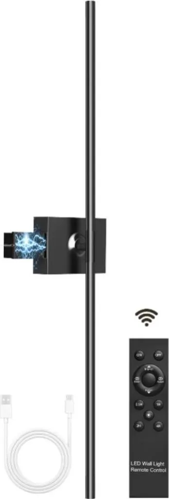 Lampada da parete, batteria ricaricabile, telecomando e comando touch, 80 cm, 3000k-6000k, nero