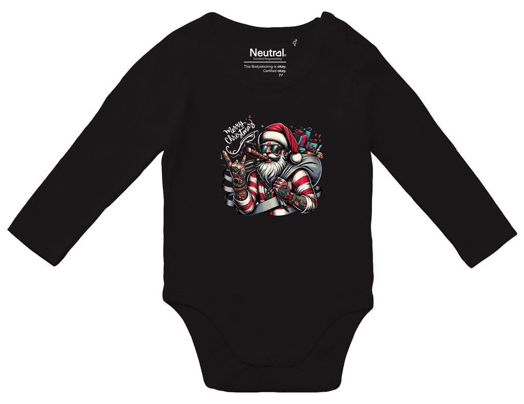 Huuraa Baby Body Cooler Weihnachtsmann Merry Christmas 74 Black Baumwolle Fairtrade Langarmbody Geschenkidee