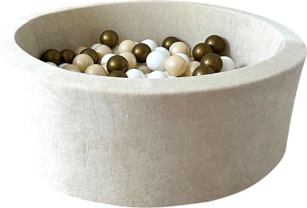Monio for Kids - Creme Runder aus Weicher Samt Trockener Ballpool mit 200 Bällen Baby Bällebad Spielpool abnehmbarer Bezug waschbar sicherer