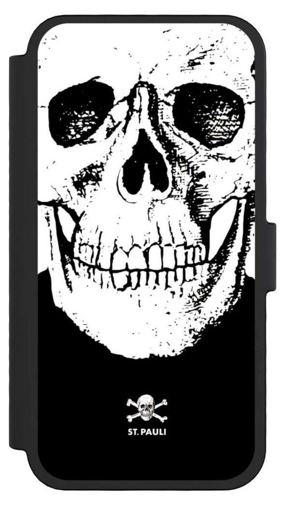 NIVOCASE Klapphülle für Apple iPhone 16 Pro Handyhülle aus Kunst Leder NIVOflip schwarz FC St. Pauli Offizielles Lizenzprodukt Totenkopf