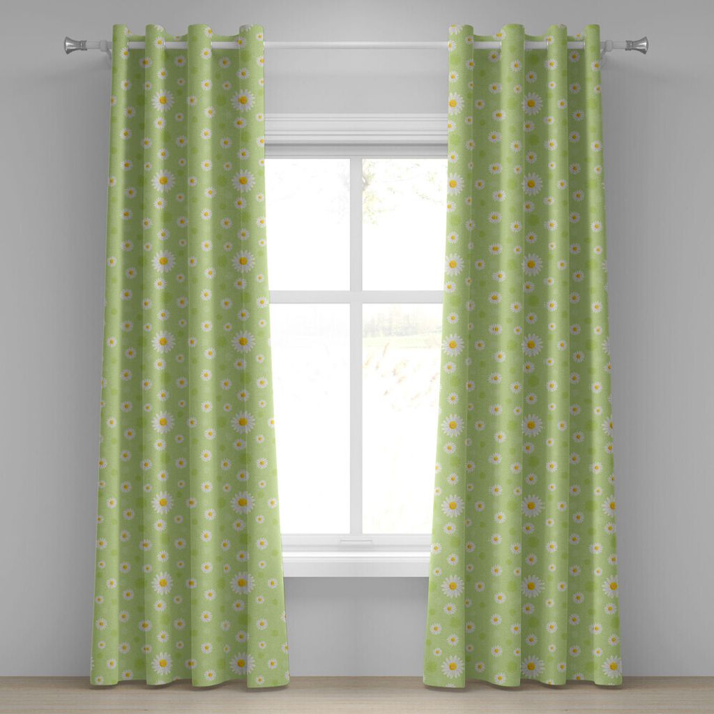 ABAKUHAUS Gelb und Grün Ösenvorhang, Freundliches und schönes Frühlingsthema mit klaren Gänseblümchen, Dekorative 2-Panel-Fenstervorhänge, 2...
