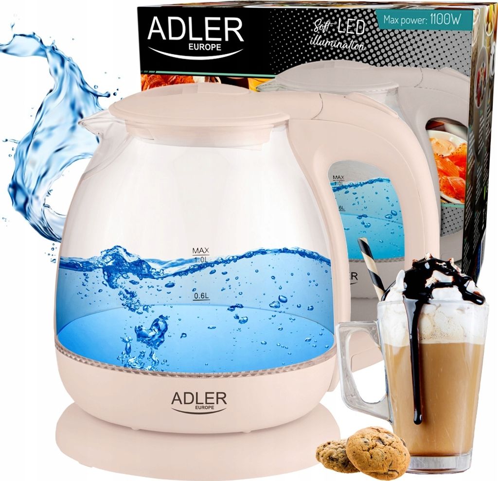 Kabelloser Elektrischer Wasserkocher 1L 1100W Led Glas Drehbarer Boden