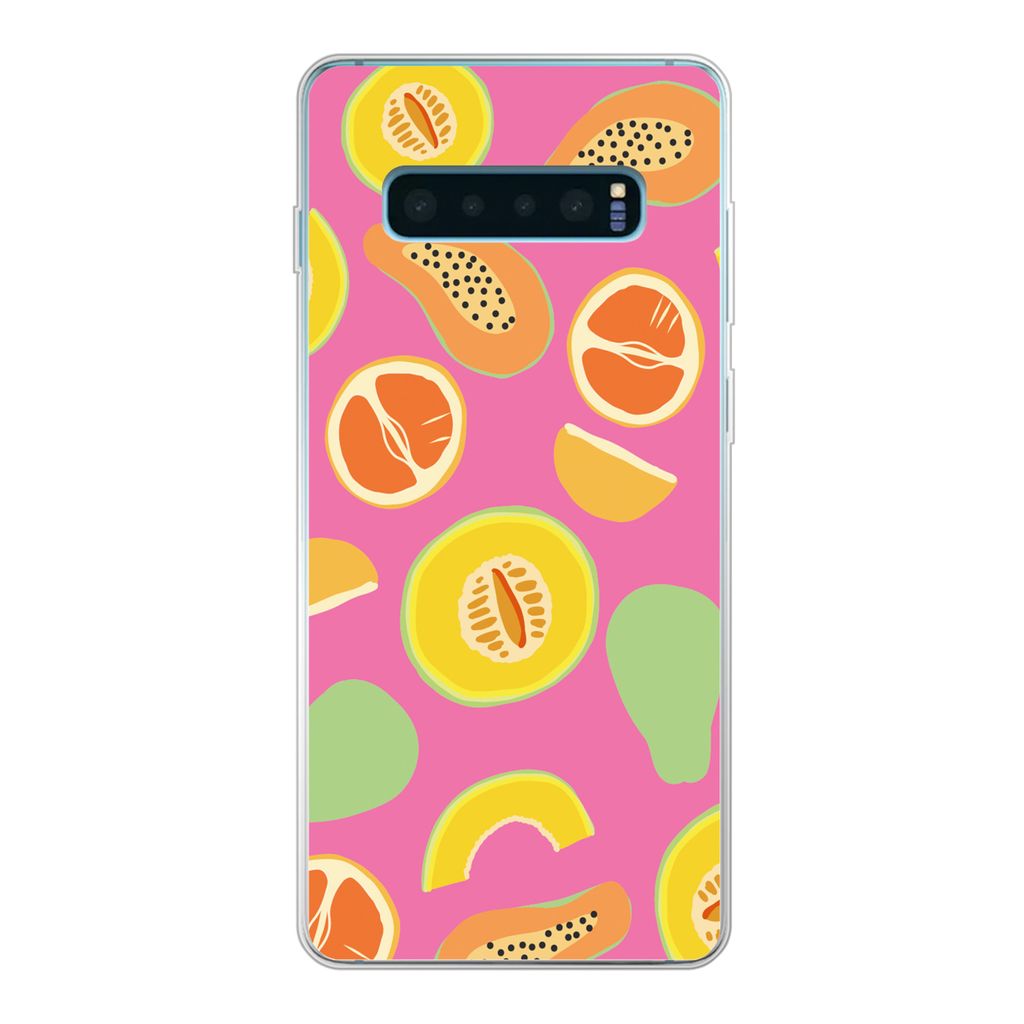 MuchoWow Handyhülle Schutzhülle Hülle für Samsung Galaxy S10 Lite Obst - Muster - Rosa Silikon Softcase Handy Hülle - Schutz