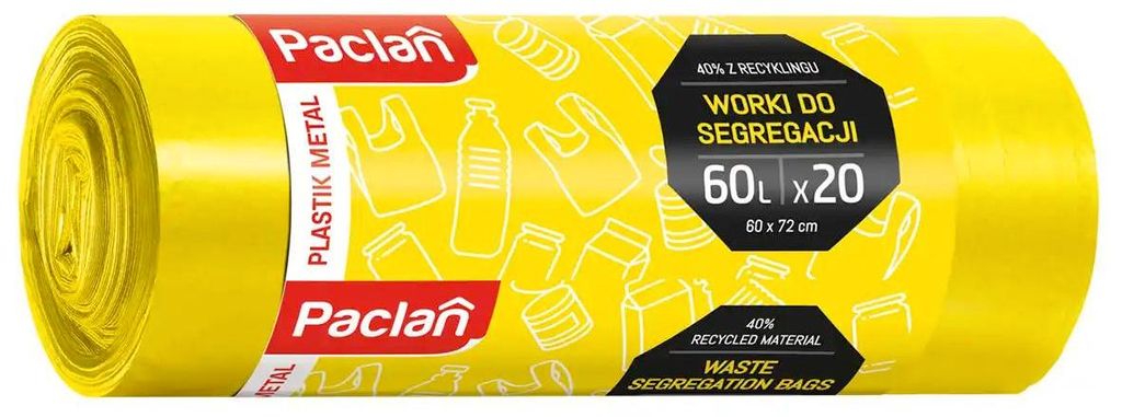 Sacs pour déchets de tri du plastique, couleur jaune, 60 Image du produit 